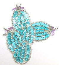 Load image into Gallery viewer, Cactus with Light Turquoise, Lavendar Sequins and Silver Beads 3&quot; x 3&quot;