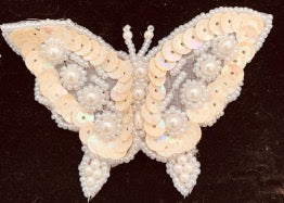 Butterfly Cream Sequins and White Beads 3" x 2"