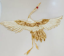 Load image into Gallery viewer, Crane Bird with Gold and White Sequins and Beads 16&quot; x 20&quot;