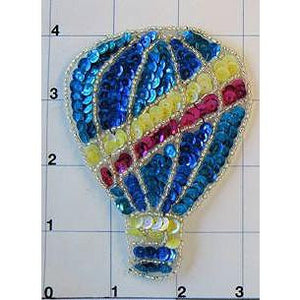 Hot Air Balloon with Turquoise, Yellow and Fuchsia Sequins and Silver Beads 4" x 3"