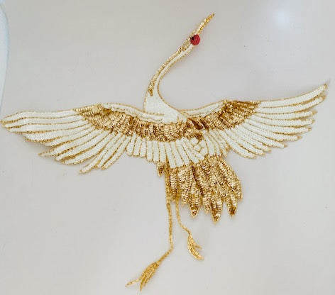 Crane Bird with Gold and White Sequins and Beads 16