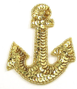 Anchor with Gold Sequins and Beads 3.5" x 3" - Sequinappliques.com