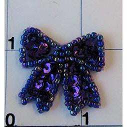 Bow Purple Sequins and Beads 1" x 1"
