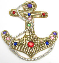 Load image into Gallery viewer, Anchor with Gold Beads and Colored Stones Large 10&quot; x 8.5&quot; - Sequinappliques.com