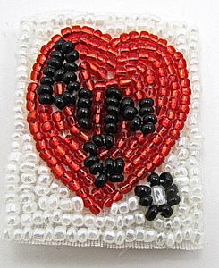 Hearts w/ Bingo spelled on them in Red Black and White Beads 1.5"