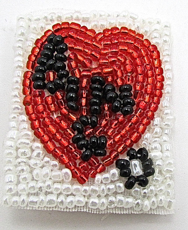 Hearts w/ Bingo spelled on them in Red Black and White Beads 1.5