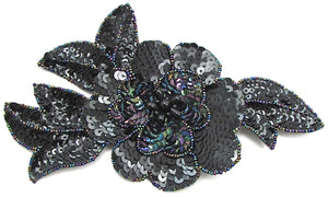 Flower with Moonlite Sequins and Black Beads 4.5"