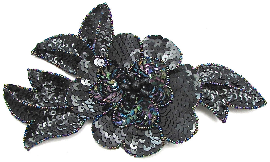 Flower with Moonlite Sequins and Black Beads 4.5
