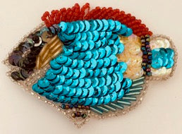 Fish with Turquoise Multi-Colored Sequins and Beads 3.25" x 2.5"