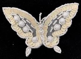 Butterfly Cream Sequins and White Pearl Beads 4.5" x 3.25"