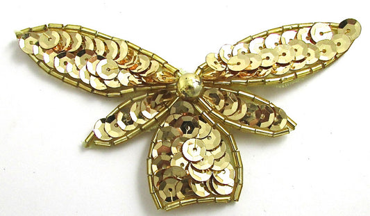 Flower with gold Sequins and Beads 2" x 4"