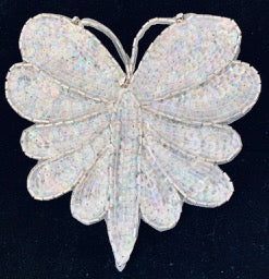 Butterfly White Sequins and Pearls and Rhinestones 5.5" x 5.75"