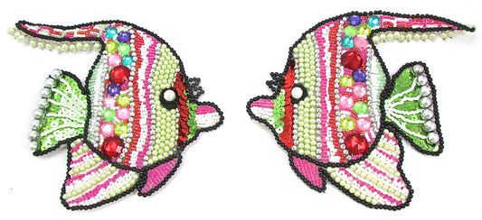 Choice of Fish Pair or Single with Multicolored Sequins and Beads and Gems 5.5" x 6.5 "