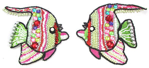 Fish Pair with Multi-Colored Sequins and Beads and Gems 5.5" x 6.5 "