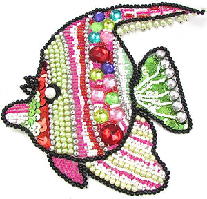 Fish Pair with Multi-Colored Sequins and Beads and Gems 5.5" x 6.5 "
