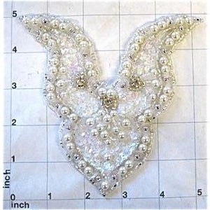 Designer Motif with Rhinestones and Pearls and Iridescent Sequins 5" x 5"