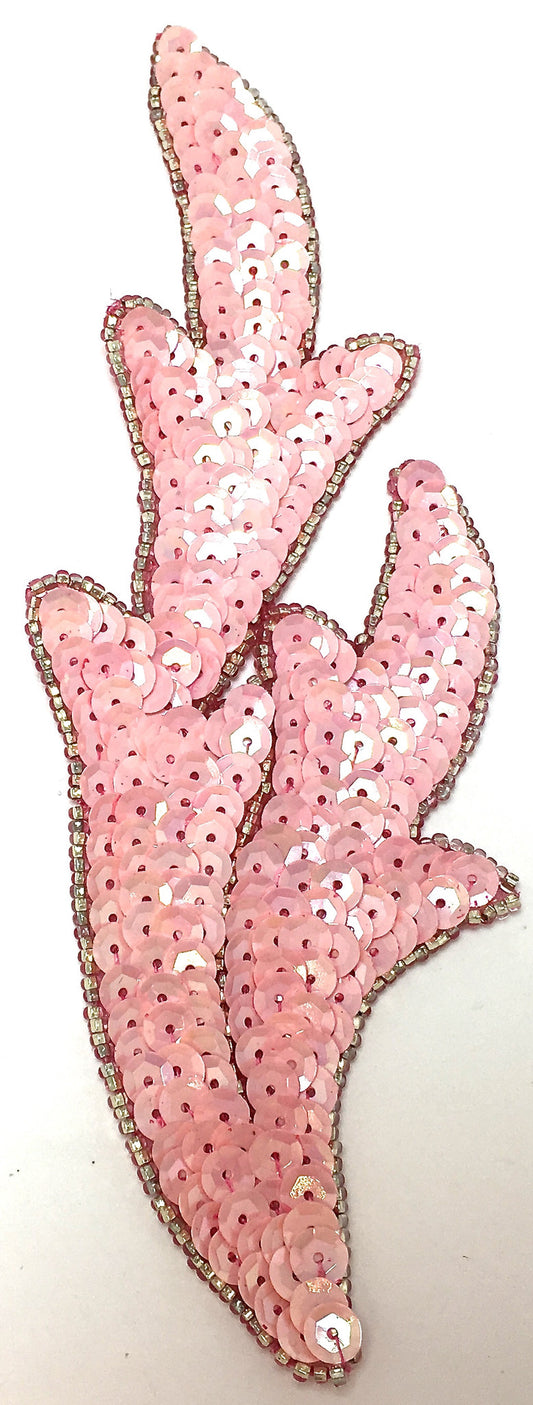 Leaf with Pink Sequins and Silver Beads single 2.5" x 7"