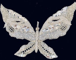 Butterfly with double layerr White and Silver Beads and Rhinestones 5" x 7.5"