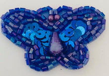 Load image into Gallery viewer, Butterfly Blue sequins and beading with pearl tear drop 2&quot; x 1&quot;