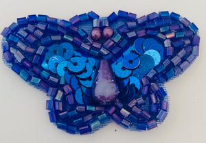 Butterfly Blue sequins and beading with pearl tear drop 2" x 1"