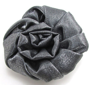 Brooch with Gun Metal Silk Fabrick Shaped into a Flower 3.5"