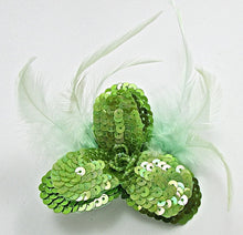 Load image into Gallery viewer, Flower Triple Layer Lime Green Sequins and Beads with Feathers 3.5&quot; x 3.5&quot;