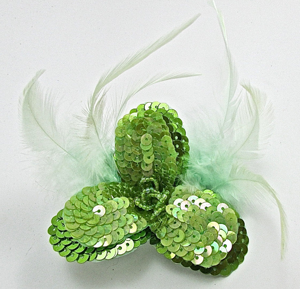 Flower Triple Layer Lime Green Sequins and Beads with Feathers 3.5