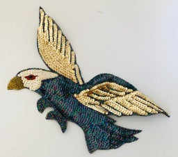 Eagle with Moonlight and Gold Sequins and Beads 12.5
