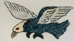 Eagle with Moonlight and Gold Sequins and Beads 12.5" X 6"