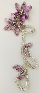 Flower Pair with Lavender Sequins and Silver Beads 8" x 3.5"