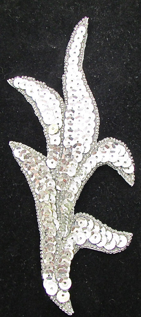 Leaf with Silver Sequins and Beads 6" x 3"