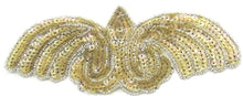 Load image into Gallery viewer, Designer Motif Wing with Gold Iridescent Sequins and Silver Beads 3&quot; x 7&quot;