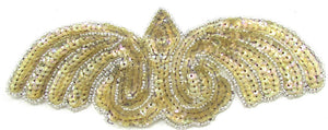 Designer Motif Wing with Gold Iridescent Sequins and Silver Beads 3" x 7"