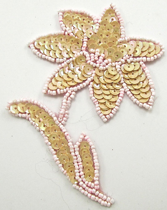 Flower Dainty with Carmel Colored Sequins and Soft Pink Beaded Trim 4.5" x 3"