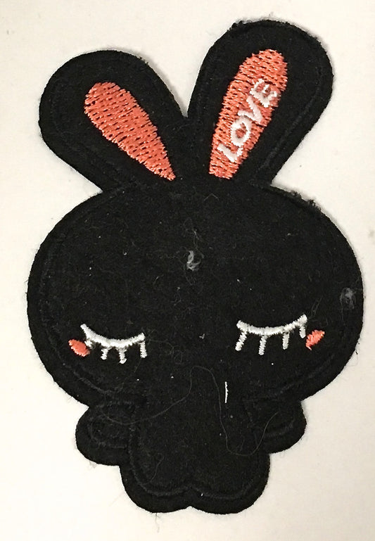 Rabbit Embroidered with black and Pink Thread 4" x 2.5"