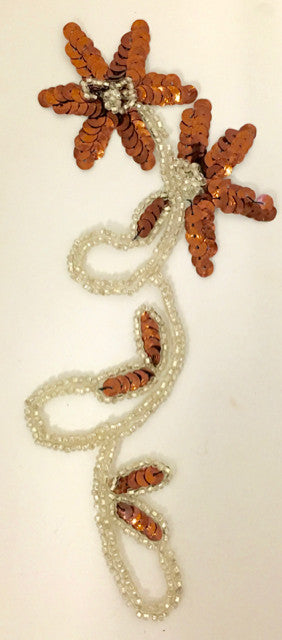 Flower with Bronze Flowers and Rhinestone 8" x 3"