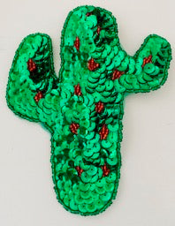 Cactus with Green and Red Sequins and Beads 3.5" x 2.5"