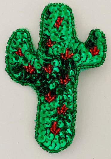 Choice of Size Cactus with Green and Red Sequins and Beads 3.5" x 2.5"