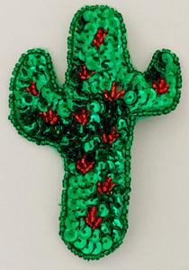 Cactus with Green and Red Sequins and Beads 3.5" x 2.5"