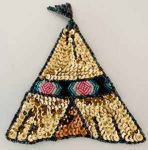 TeePee with Gold and Black Sequins and Beads 5.5" x 4.5"