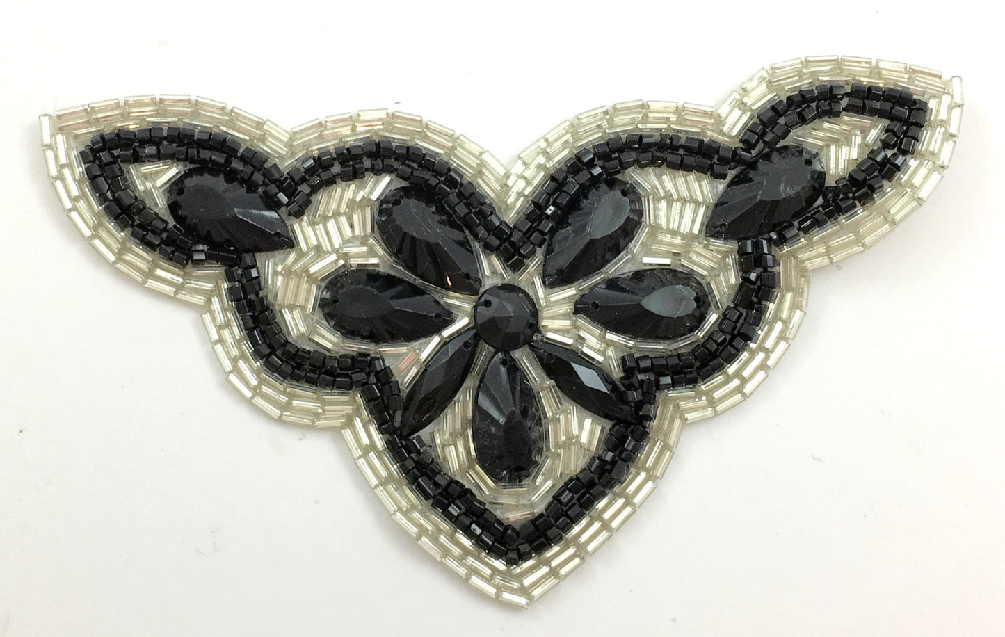 Designer Motif with Black and Silver Beads and Stones 3" x 5.5"