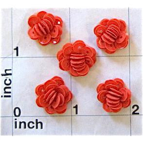 Flower Set of 5 Orange Red Sequins 1/2"
