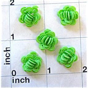 Flower Set of 5 Lime Green Sequins 1/2"