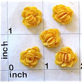 Flower Set of 5 Dainty Yellow Sequins 1/2"