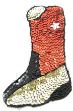 Load image into Gallery viewer, Boot Cowboy with Red Black Gold Sequins and Beads 6.5&quot; x 3.5&quot;