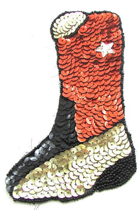 Boot Cowboy with Red Black Gold Sequins and Beads 6.5" x 3.5"