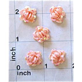 Flower Set of 5 Peach Sequins 1/2