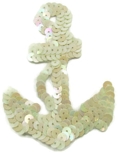 Anchor with China White Flat Sequins 3.5" x 2.25" - Sequinappliques.com