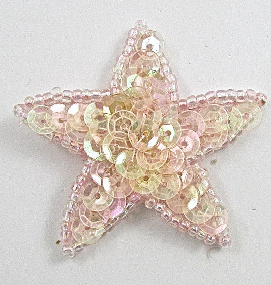 Star with Lite Pink Iridescent Sequins and Beads 1.5"