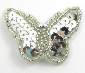 Butterfly with Silver Sequins and Beads 1.5" x 2"